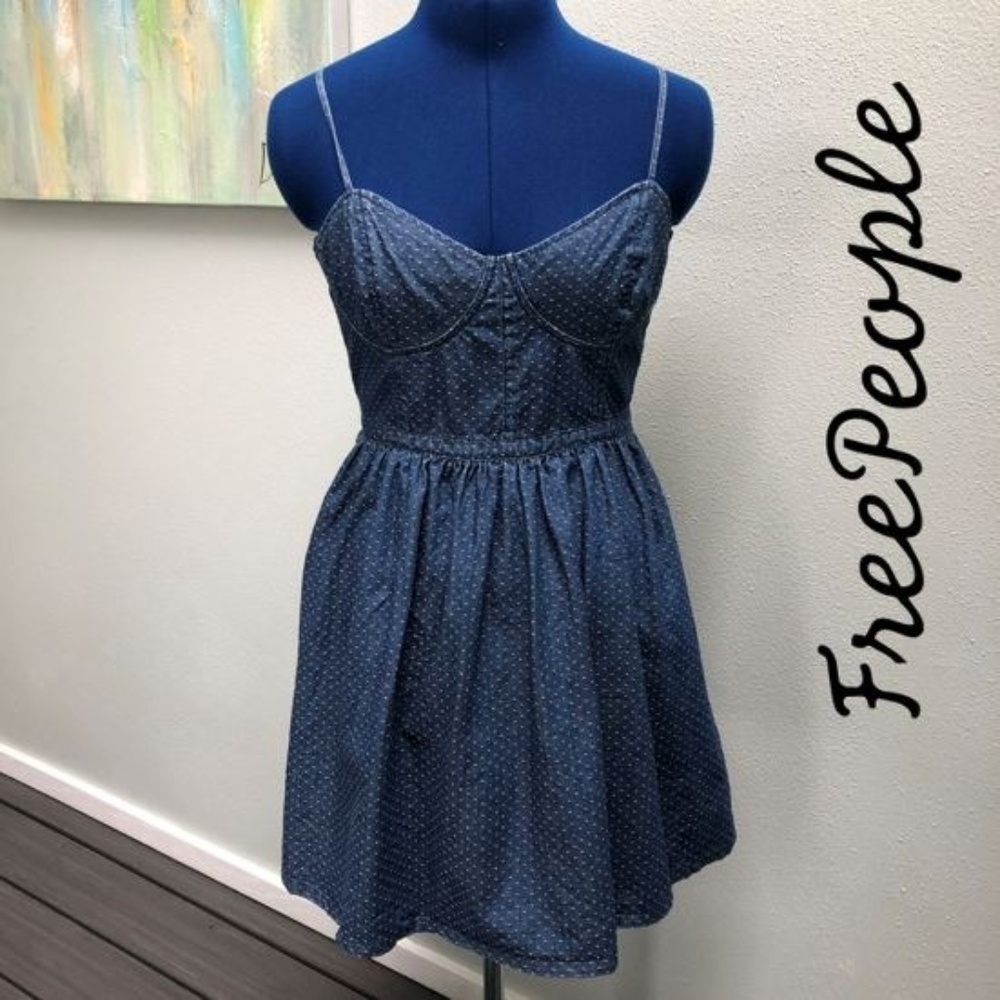 Free People Denim Dress Polka Dot Bustier